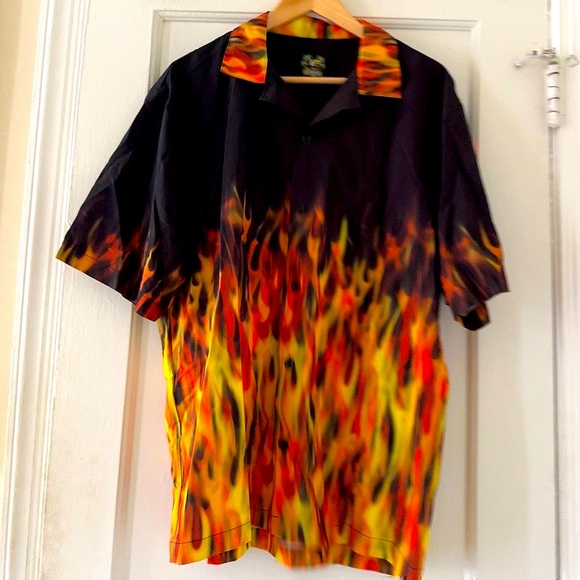 Benny’s Red Orange Flame  Men's Shirt Retro Bowling - Picture 4 of 12